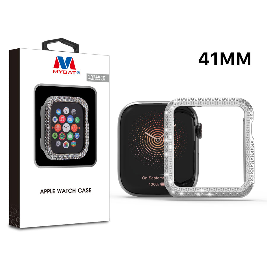 MyBat Apple Watch Case (with Diamonds) for Apple Watch Series 7 41mm/Watch Series 9 41mm / Watch Series 8 41mm - Electroplated Silver