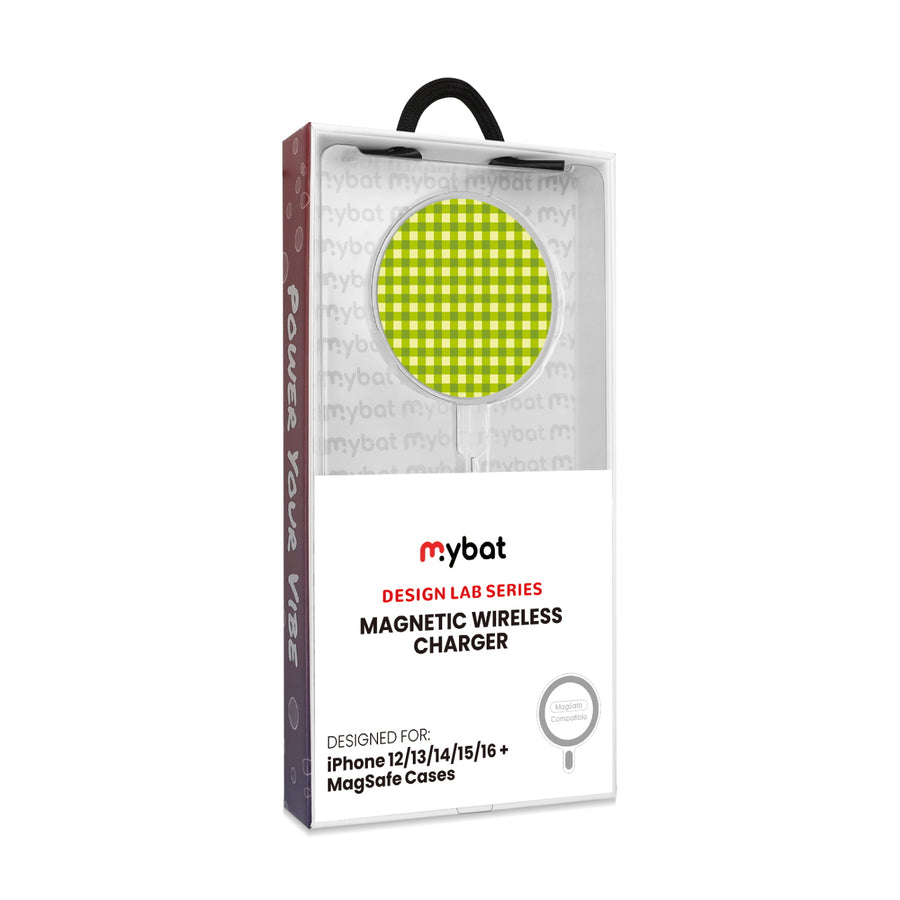 MyBat Design Lab Magnetic Wireless Charger - Silver - Green Gingham - MCGWIRC18SL-476-8.jpg