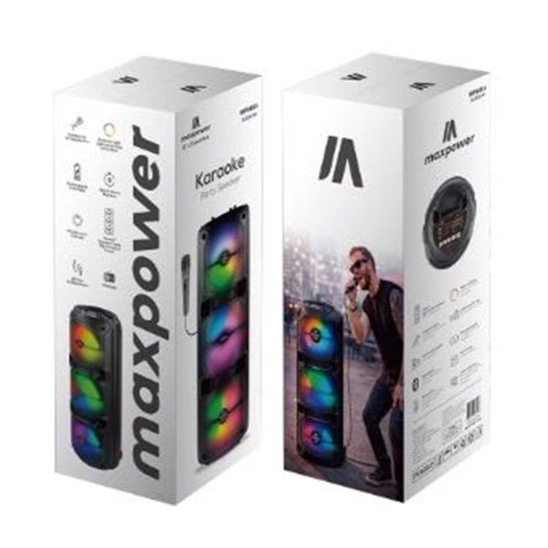 MaxPower 32" Tall 8" X 3 Woofers Karaoke Bluetooth Speakers With Mic & Flashing LED Lights - Black - MPD814-8.jpg