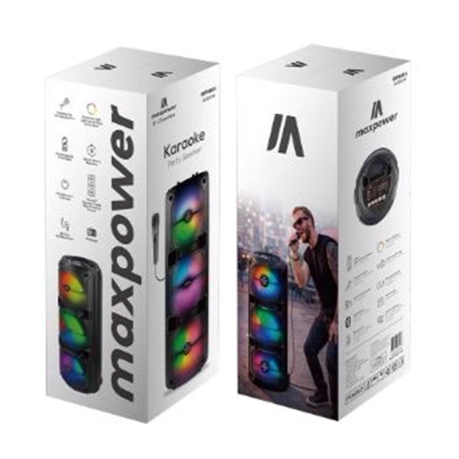 MaxPower 32" Tall 8" X 3 Woofers Karaoke Bluetooth Speakers With Mic & Flashing LED Lights - Black - MPD814-8.jpg