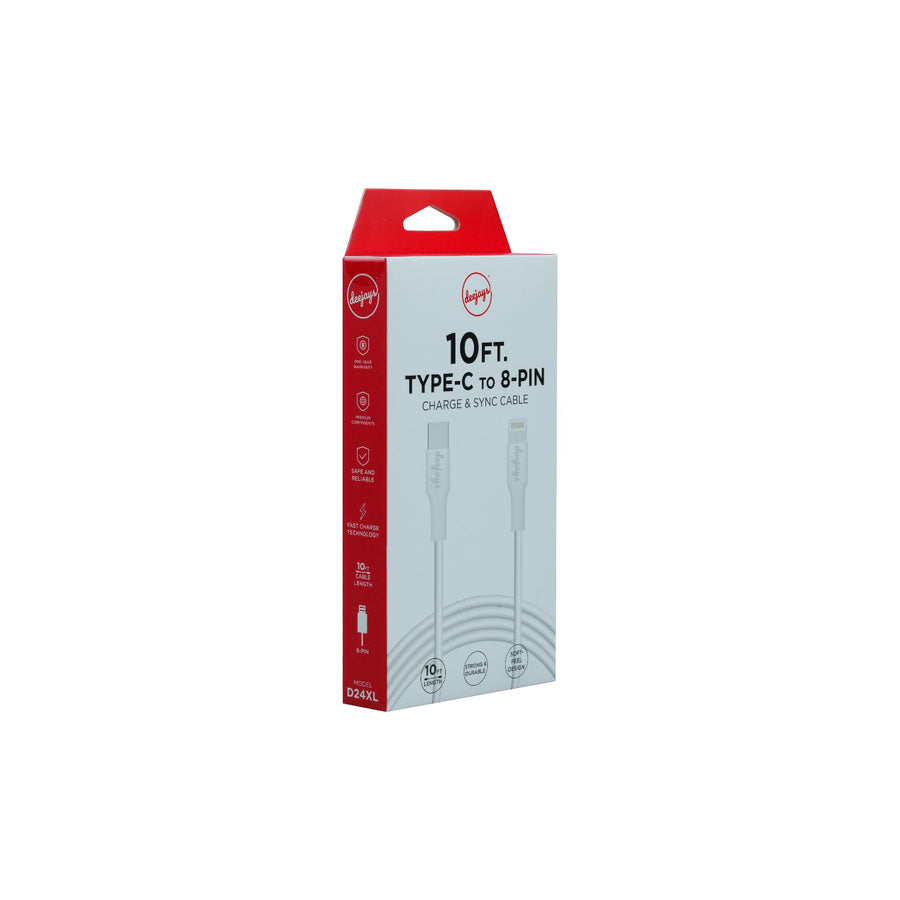 Deejays D24X 10FT Type C to Lightning Cable - White - D24XL-1.jpg