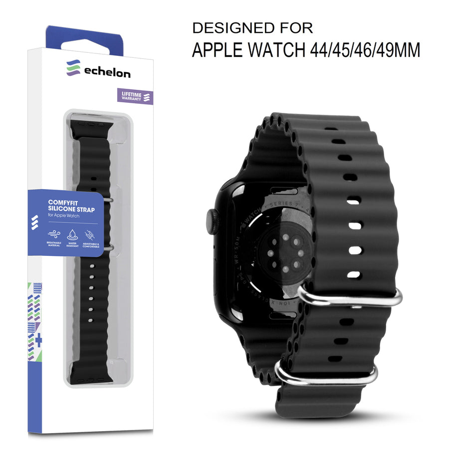 echelon ComfyFit Silicone Strap for Apple Watch Series 9 45mm/Watch Series 10 46mm / Watch SE 3 44mm - Black