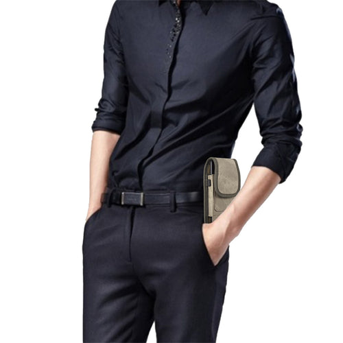 LUXMO Small Vertical Universal Pouch w/ Dual Card Slots - Light Brown Denim Fabric - LPHTCM7-EUV3-BR-8.jpg
