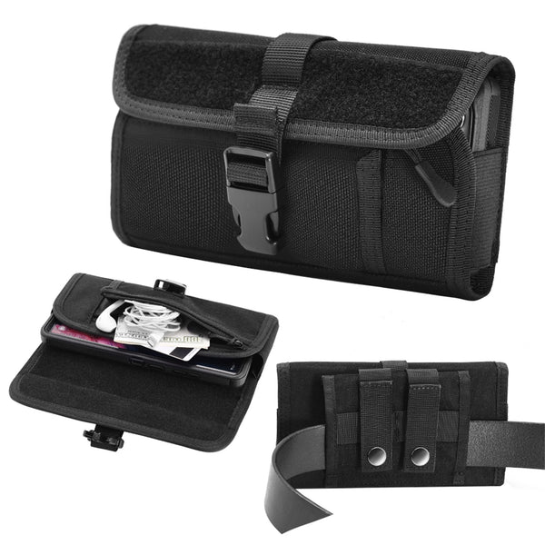 LUXMO Large Horizontal Universal Nylon Pouch w/ Large Front Zipper Compartment - Black