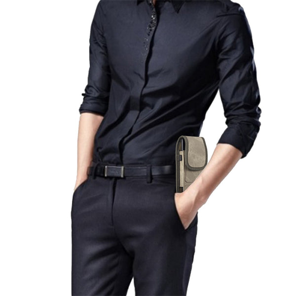 LUXMO Medium Vertical Universal Pouch w/ Dual Card Slots - Light Brown Denim Fabric - LPSAMI717-EUV3-BR-8.jpg