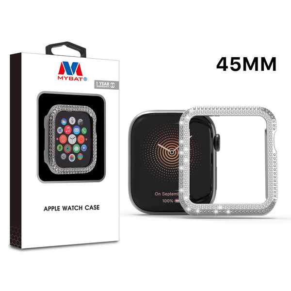 MyBat Apple Watch Case (with Diamonds) for Apple Watch Series 7 45mm/Watch Series 9 45mm / Watch Series 8 45mm - Electroplated Silver