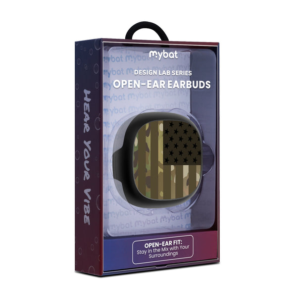 MyBat Design Lab Open-Ear Earbuds - Black - Military Camouflage American Flag - MFHSBTST251-054-10.jpg