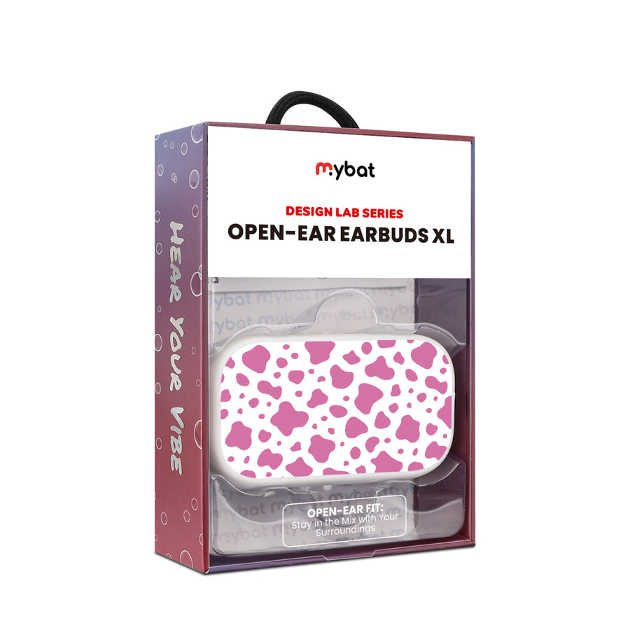 MyBat Design Lab Open-Ear Earbuds XL - White - Pink Cow Print - MFHSBTST272-015-10.jpg