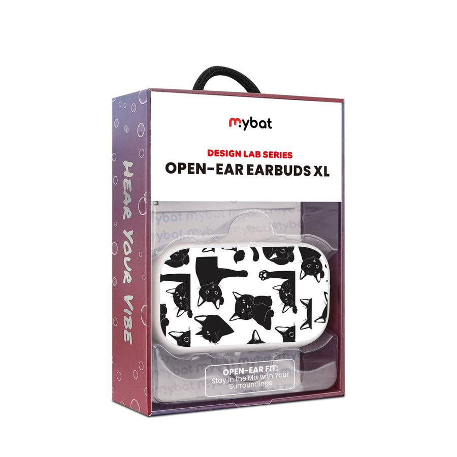 MyBat Design Lab Open-Ear Earbuds XL - White - Black Cats - MFHSBTST272-017-10.jpg