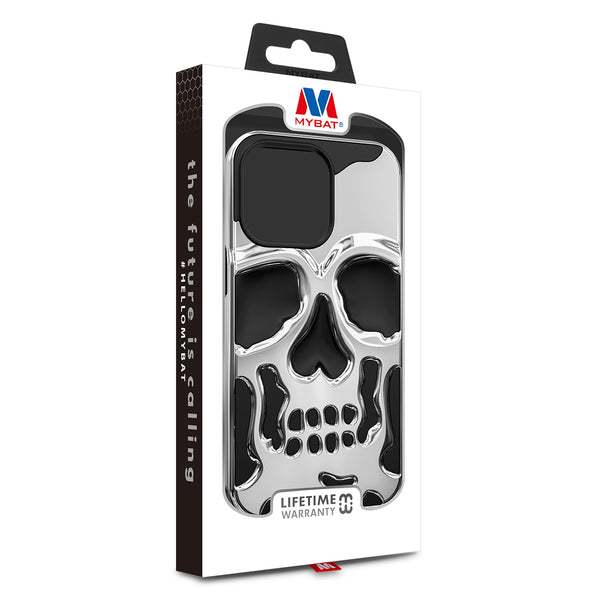 MyBat Skullcap Hybrid Protector Cover for Apple iPhone 13 Pro - Silver Plating / Black - MIP13PCSSLCC101-9.jpg