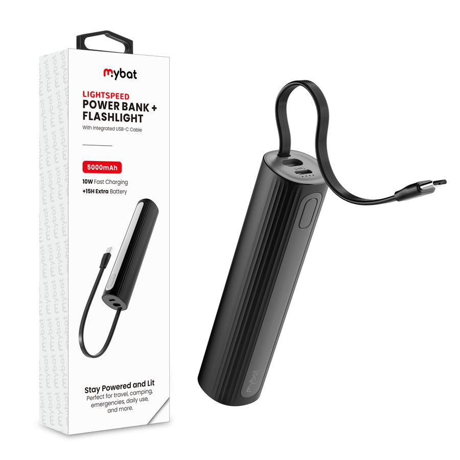 MyBat LightSpeed 5000 mAh Power Bank + Flashlight - Black