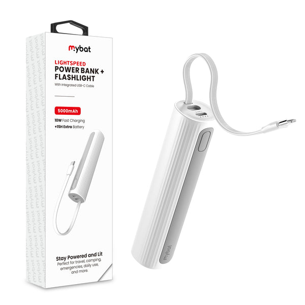 MyBat LightSpeed 5000 mAh Power Bank + Flashlight - White